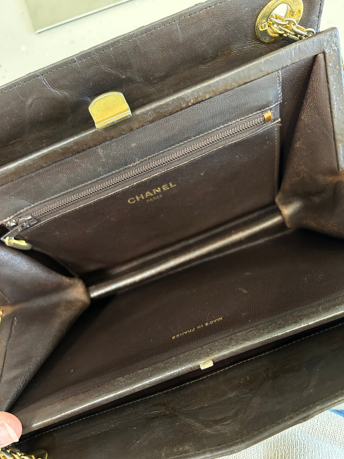 Chanel taske i brun lammeskind – Vintage skuldertaske