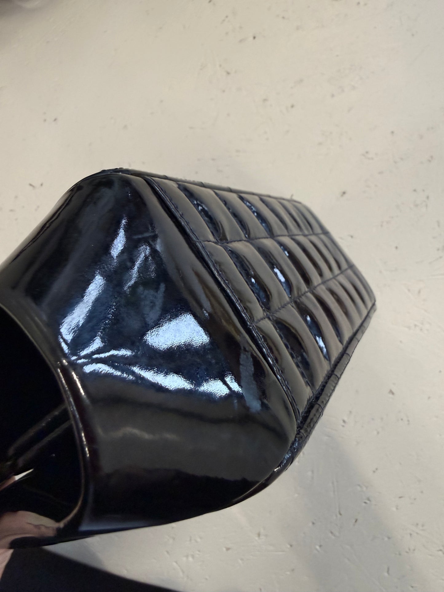 Chanel Black Chocolate Bar Patent Kisslock Shoulder Bag