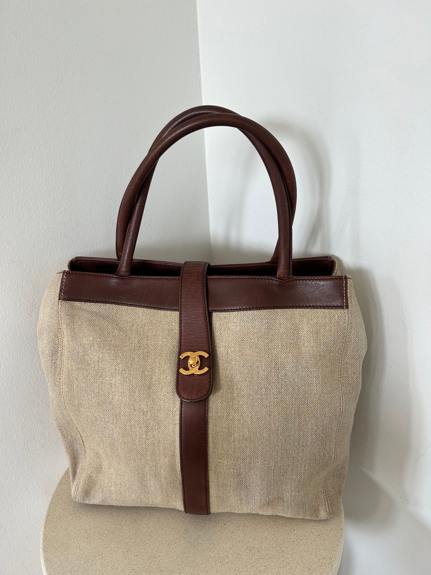 Chanel fabric tote bag