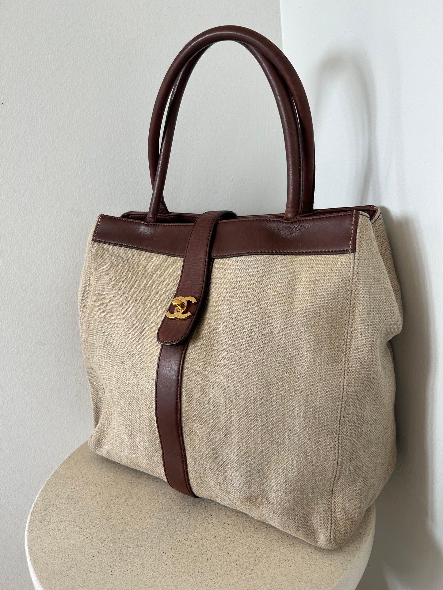 Chanel fabric tote bag