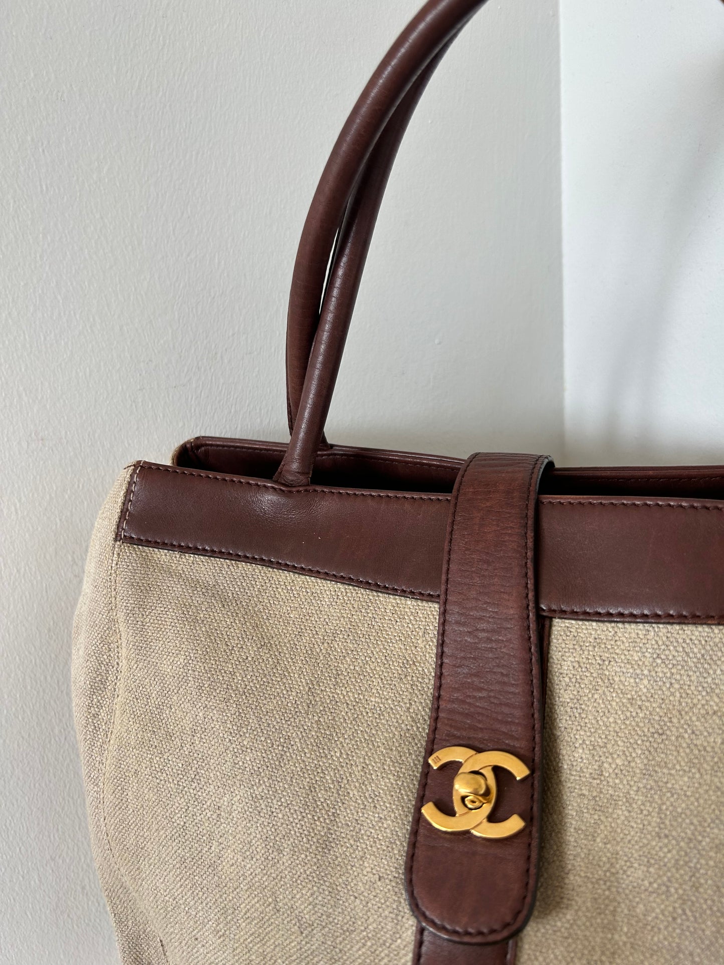 Chanel fabric tote bag