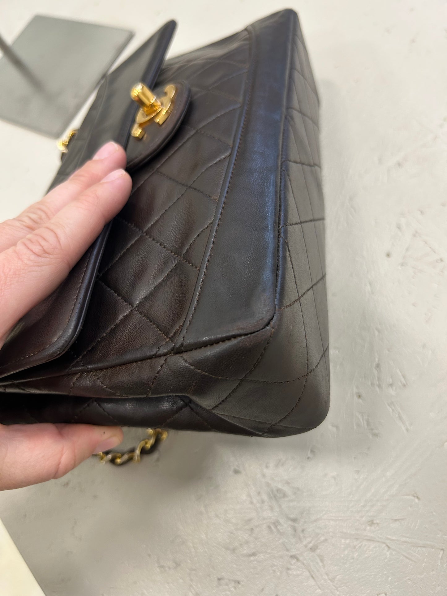 Chanel single flap bag brown