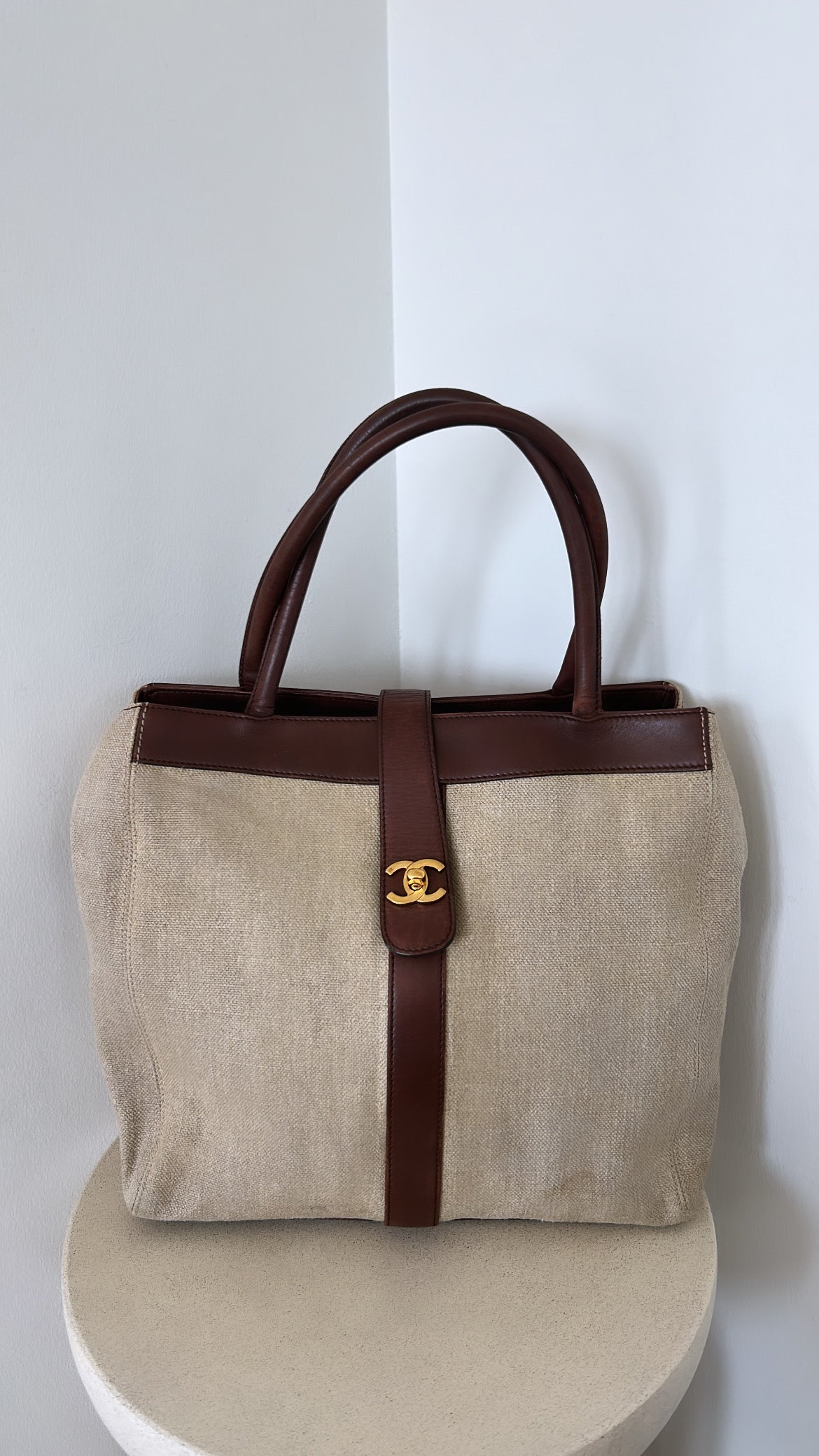 Chanel fabric tote bag