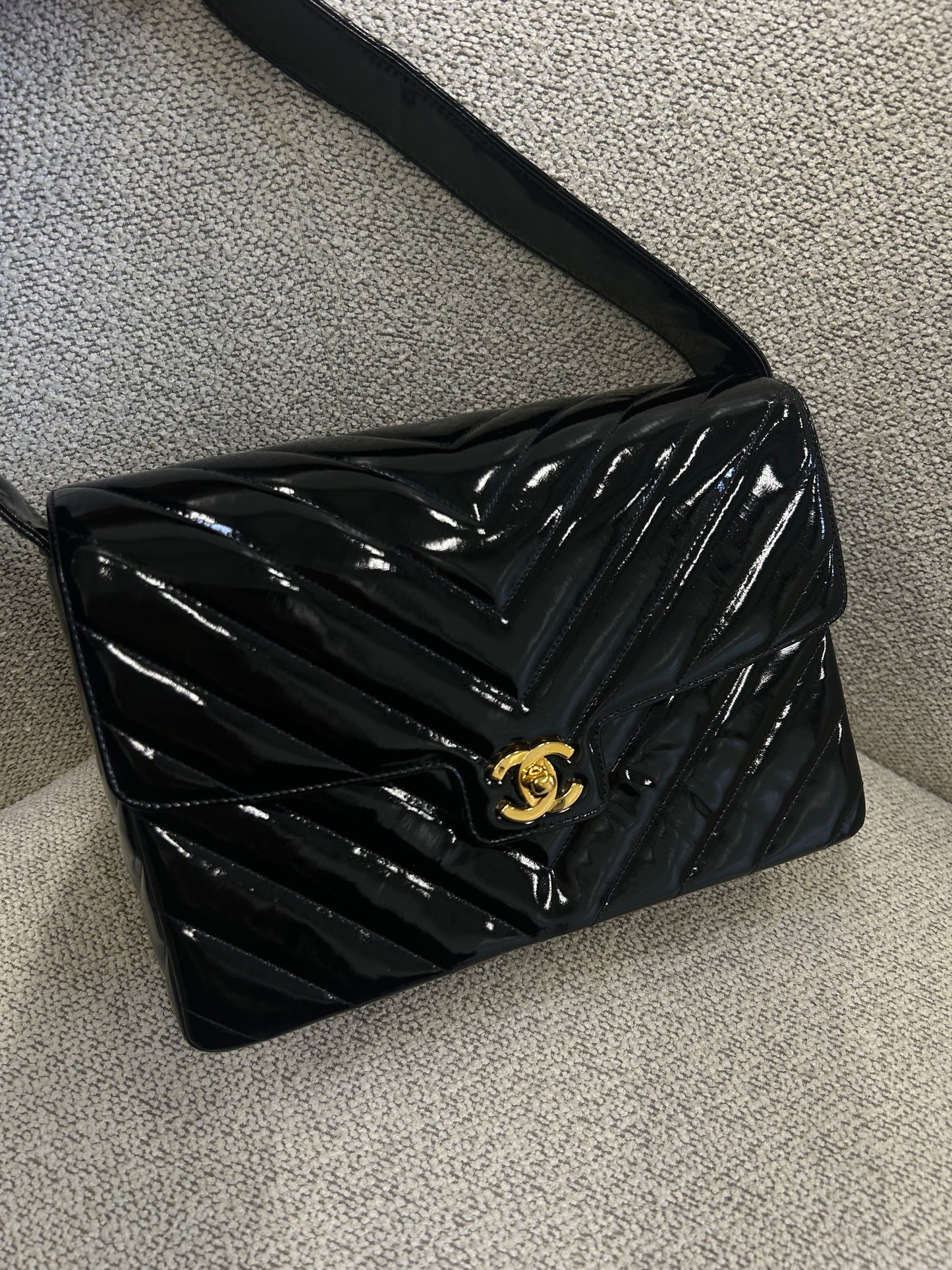 Chanel chevron patent flap bag