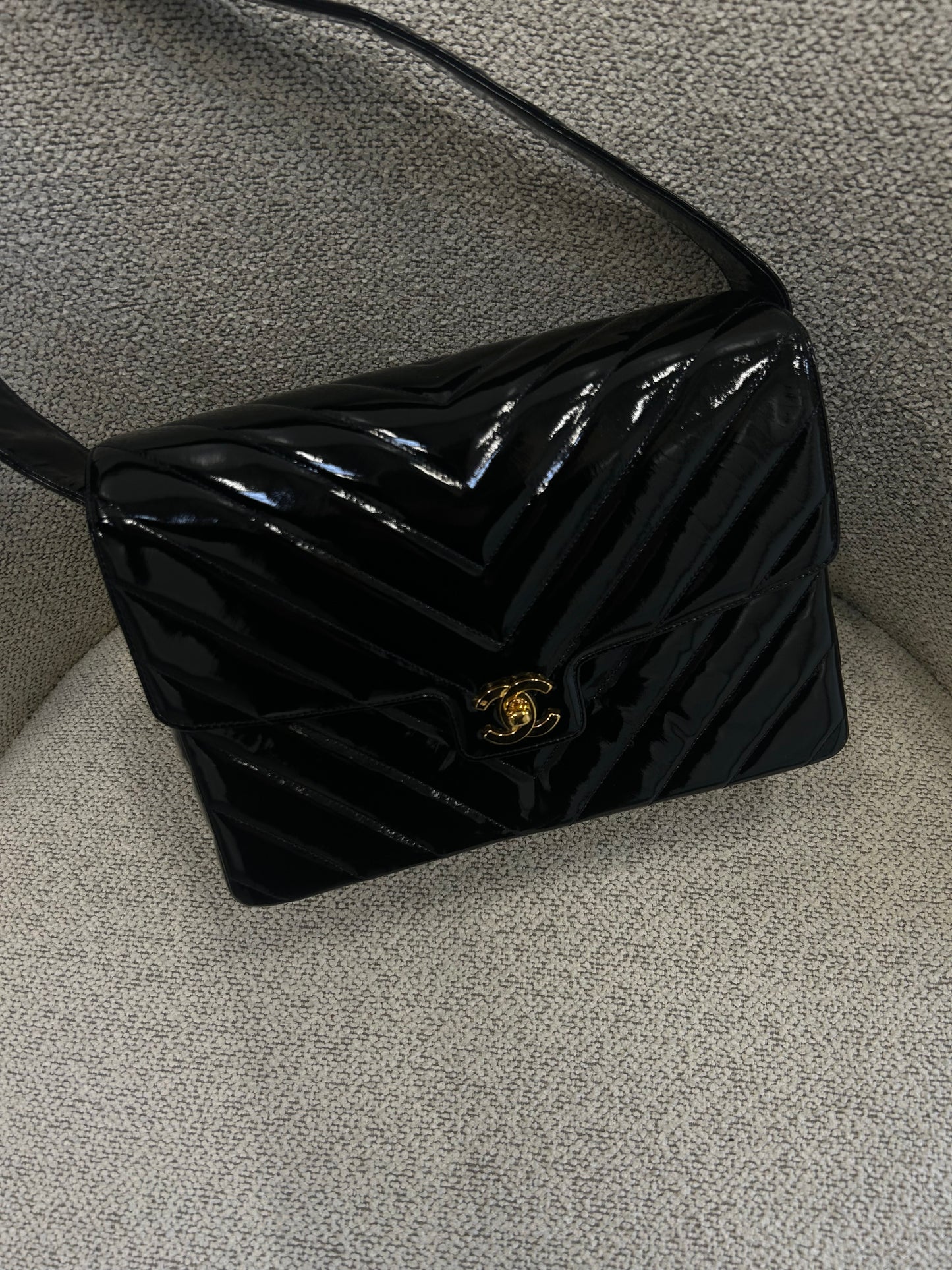 Chanel chevron patent flap bag