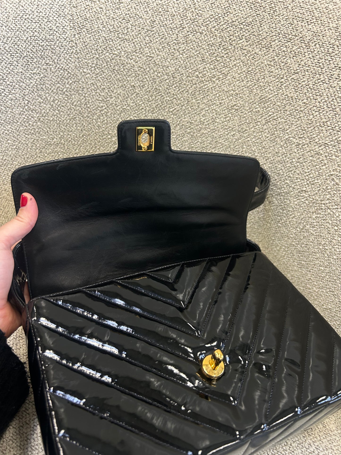 Chanel chevron patent flap bag