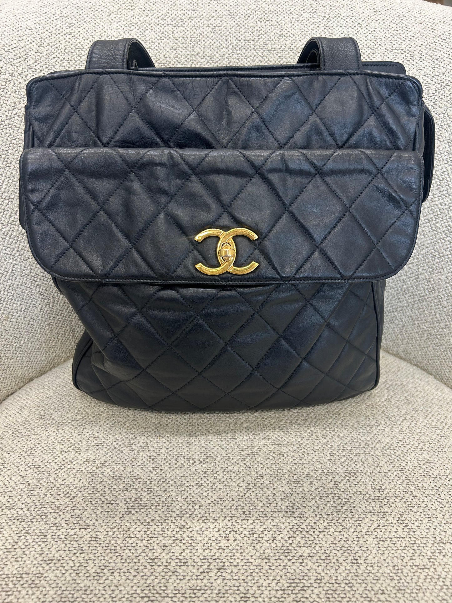 Chanel Navy Quiltet CC Tote