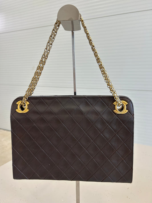 Chanel taske i brun lammeskind – Vintage skuldertaske