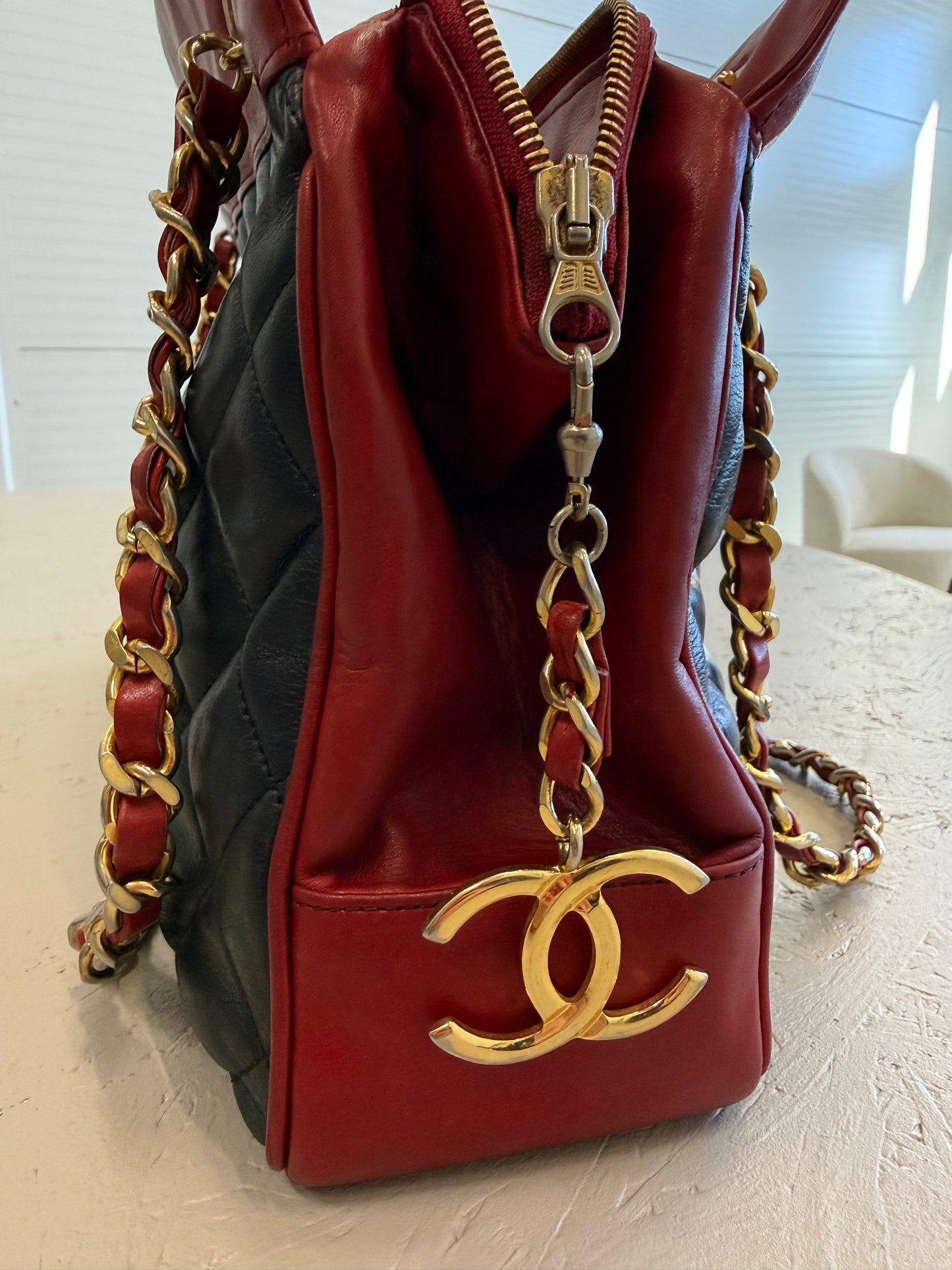 Chanel Bicolor Shoulder Bag Red/Navy