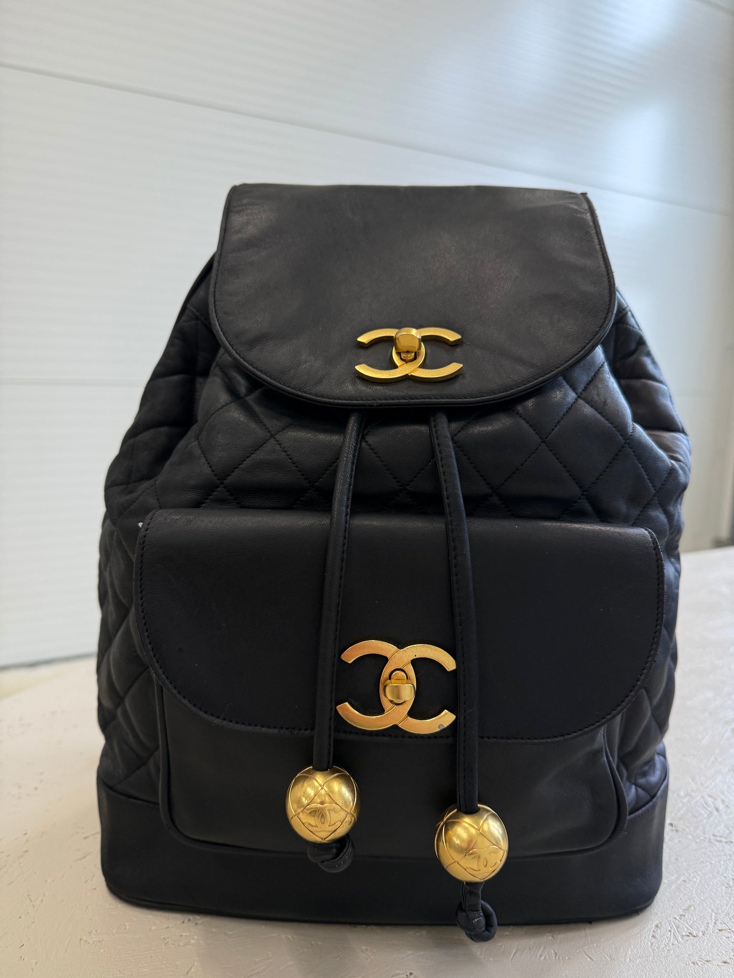 Chanel Backpack Black Leather with Gold Hardware