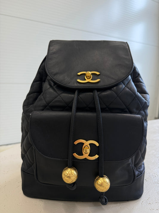 Chanel Backpack Black Leather with Gold Hardware