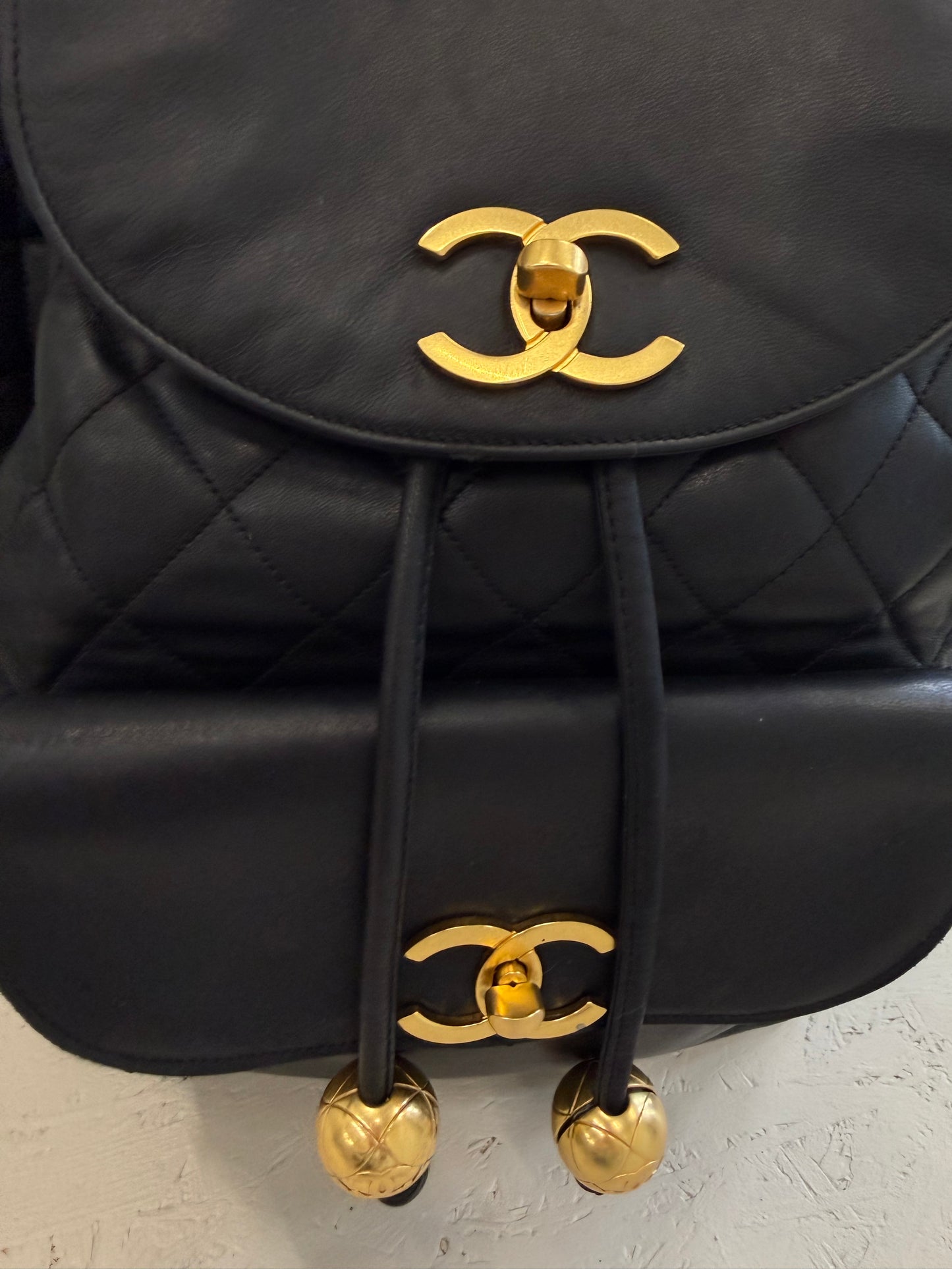 Chanel Backpack Black Leather with Gold Hardware
