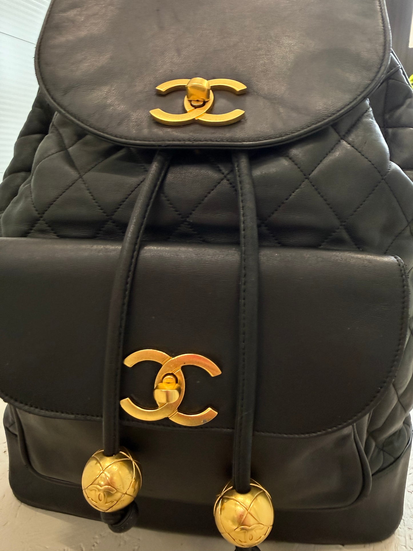 Chanel Backpack Black Leather with Gold Hardware