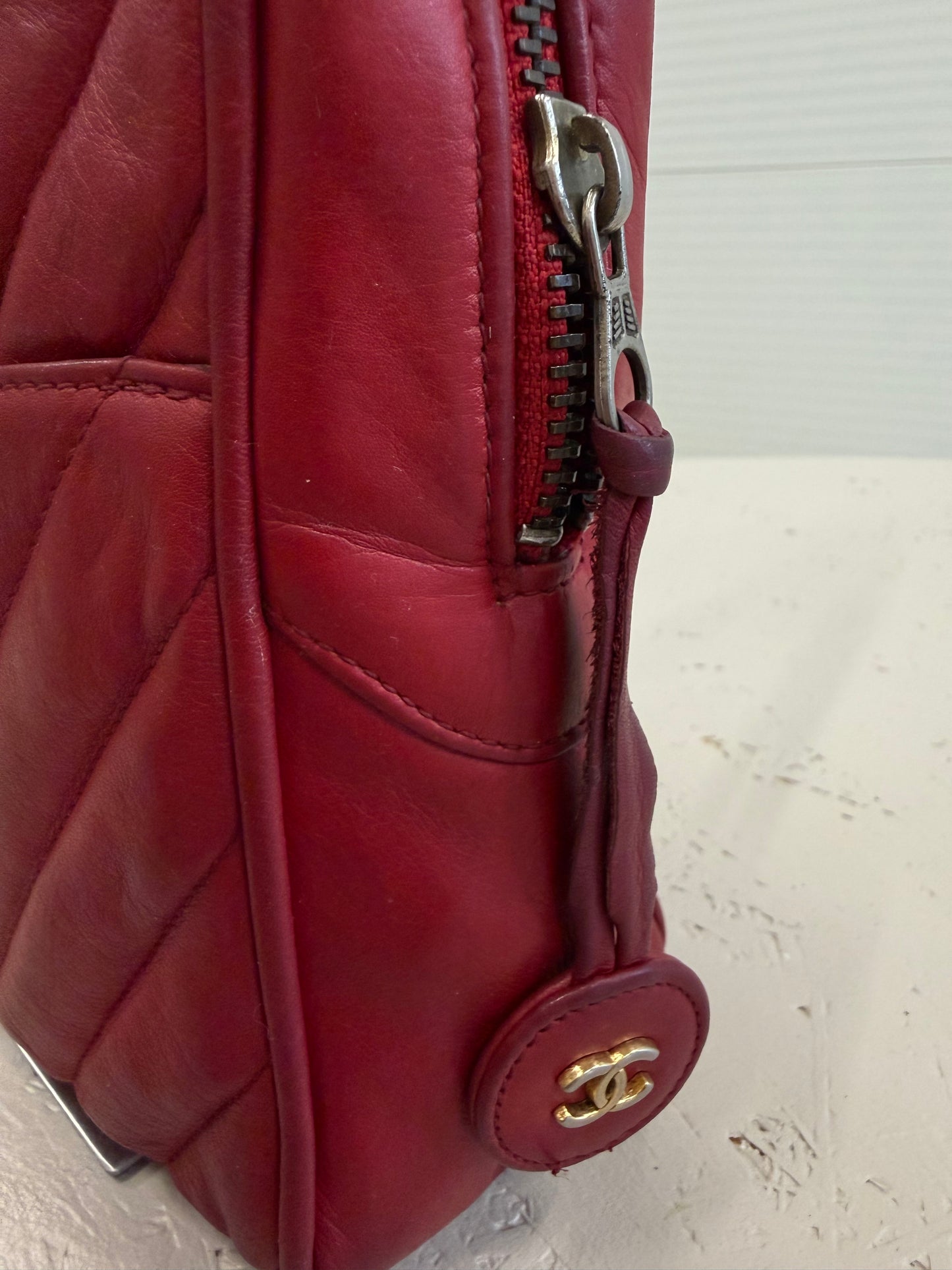 Chanel Red Chevron Quilted Shoulder Bag