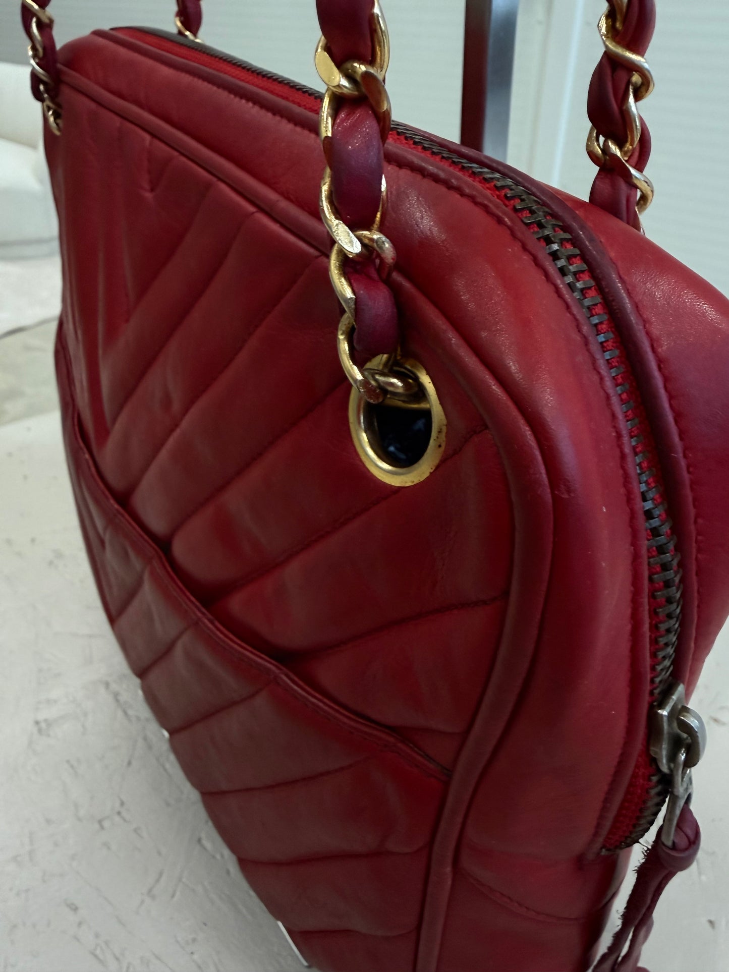 Chanel Red Chevron Quilted Shoulder Bag