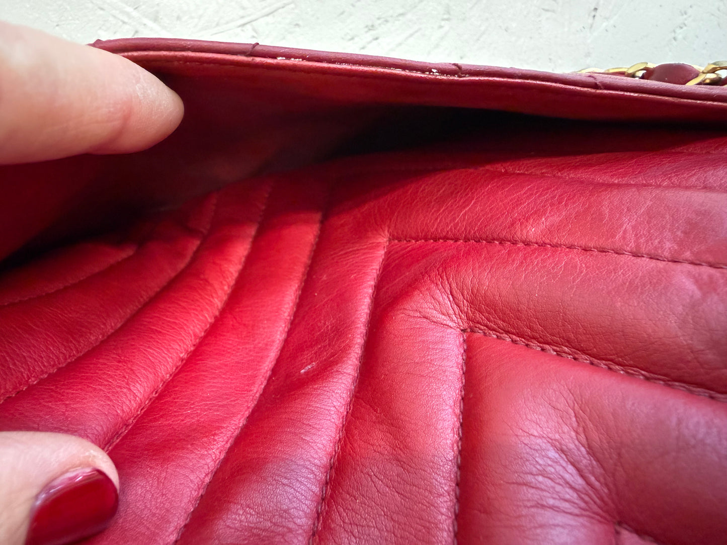 Chanel Red Chevron Quilted Shoulder Bag