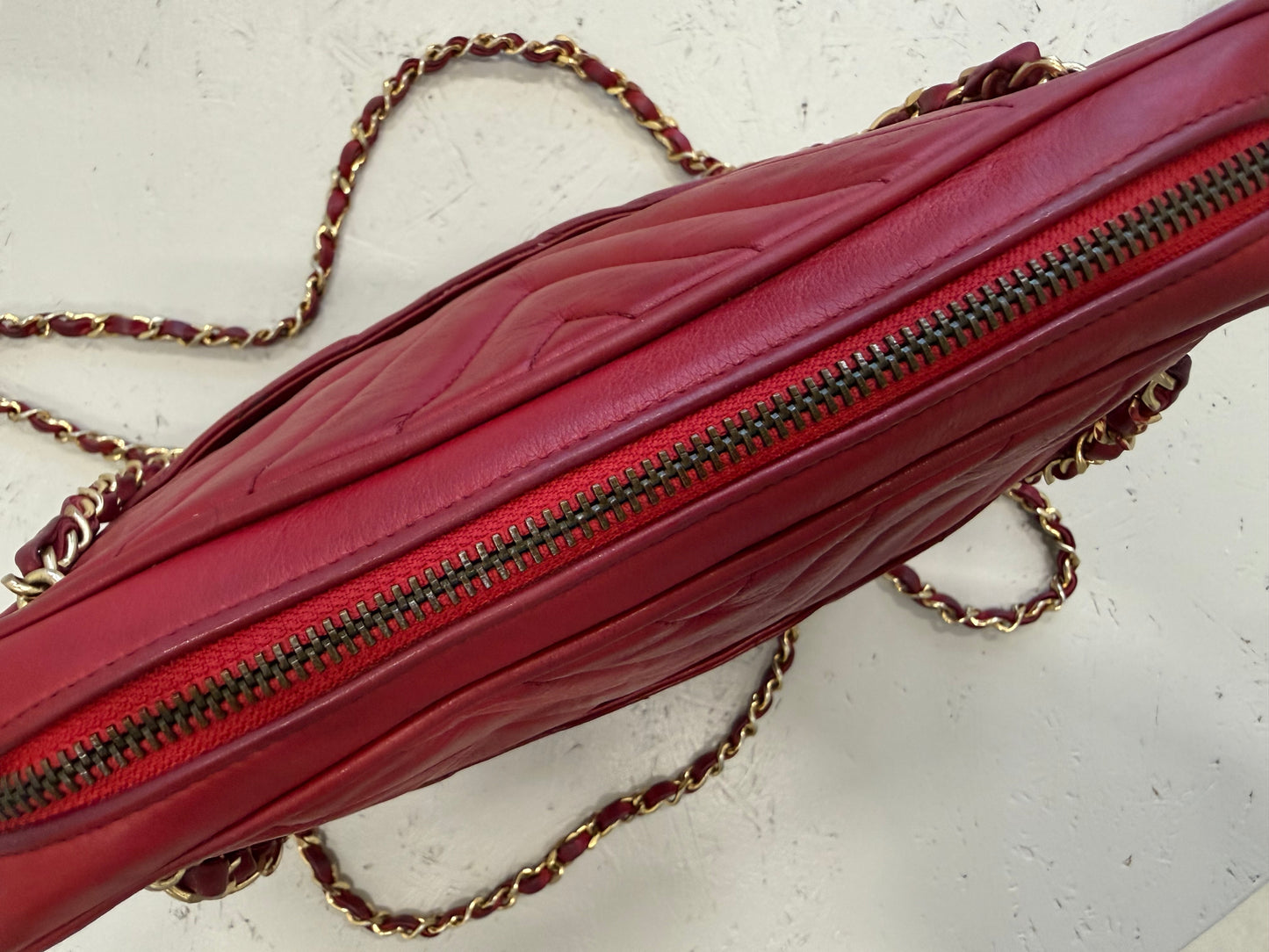 Chanel Red Chevron Quilted Shoulder Bag