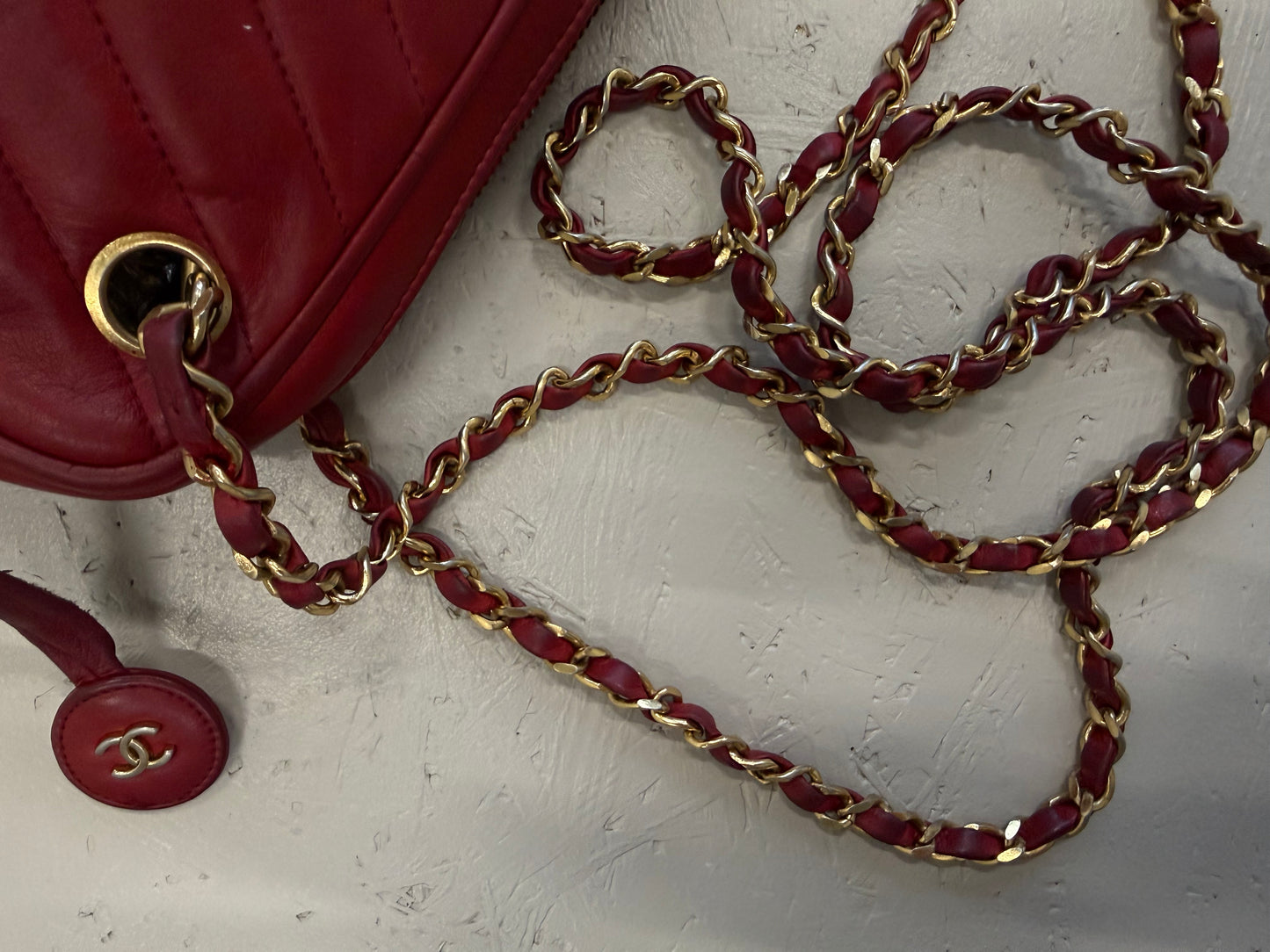 Chanel Red Chevron Quilted Shoulder Bag