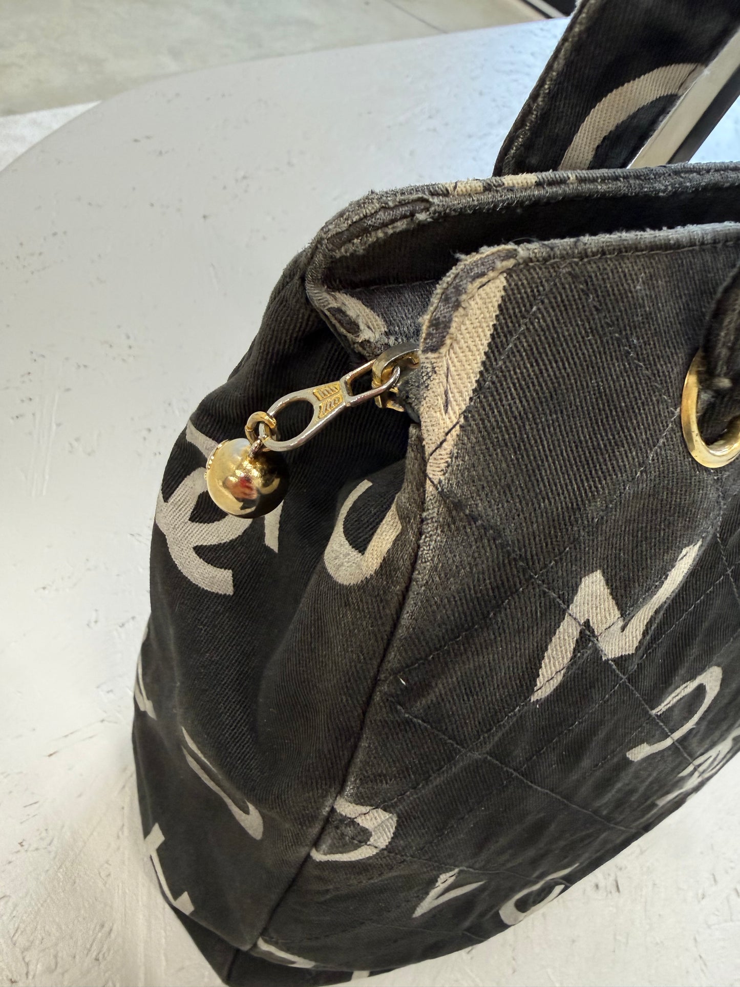 Chanel Denim Tote Logo Shoulder Bag