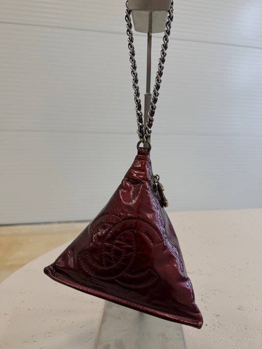 Chanel Dumpling Burgundy Patent Wristlet Bag
