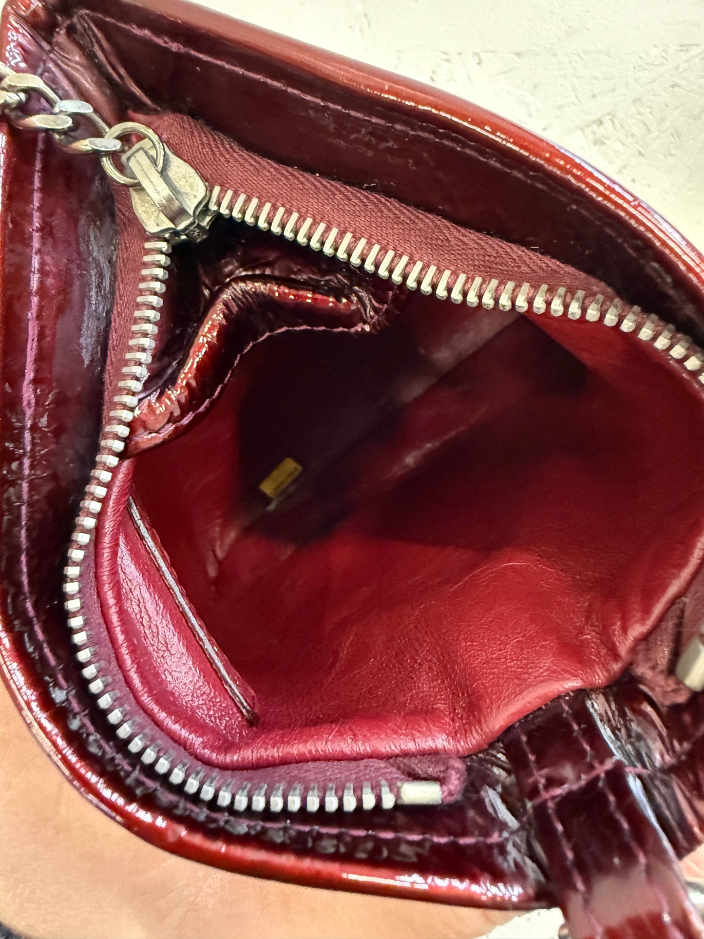 Chanel Dumpling Burgundy Patent Wristlet Bag
