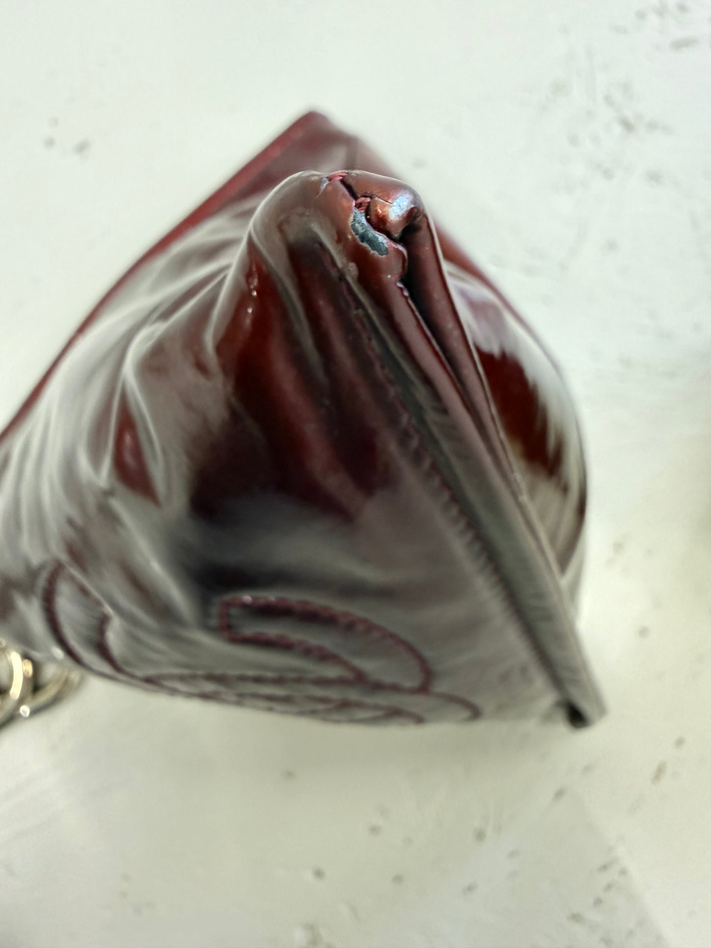 Chanel Dumpling Burgundy Patent Wristlet Bag