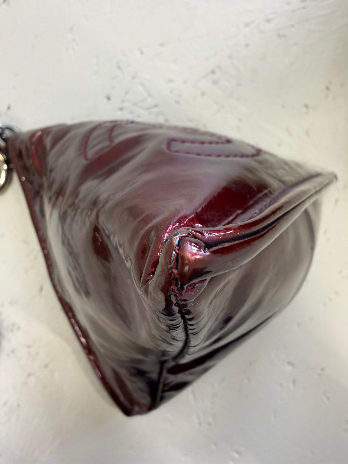 Chanel Dumpling Burgundy Patent Wristlet Bag