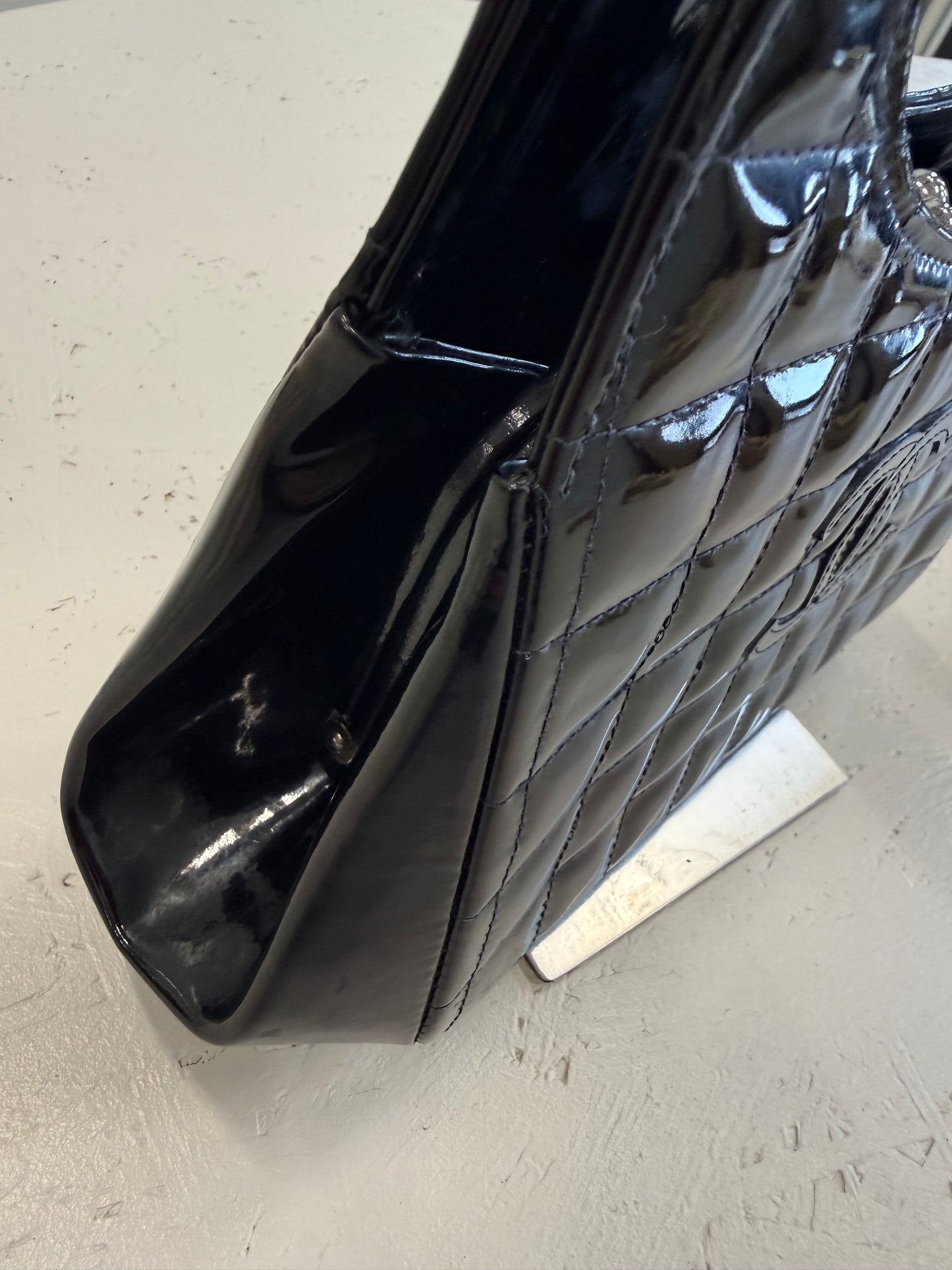 Chanel Black Chocolate Bar Patent Kisslock Shoulder Bag