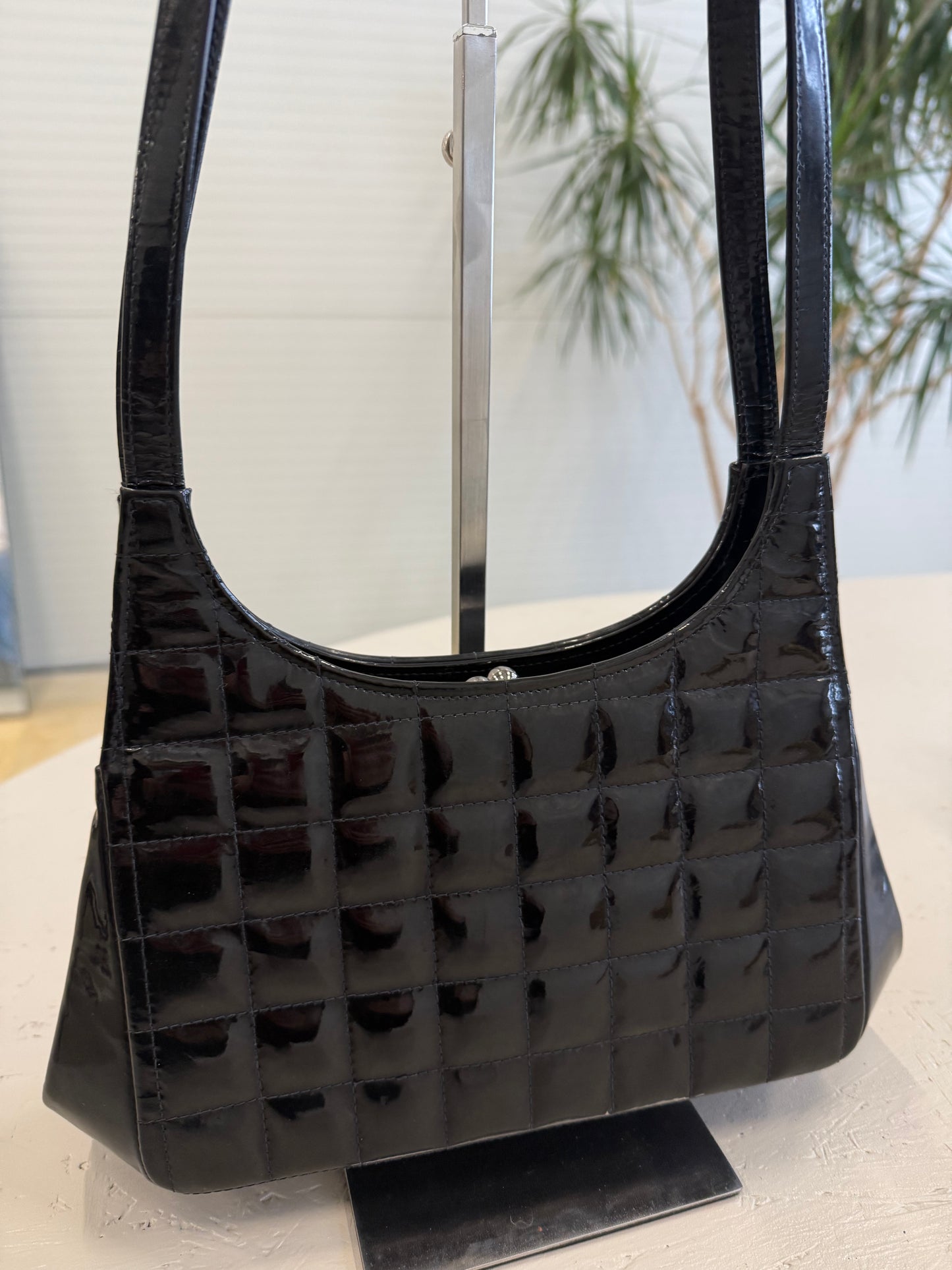 Chanel Black Chocolate Bar Patent Kisslock Shoulder Bag