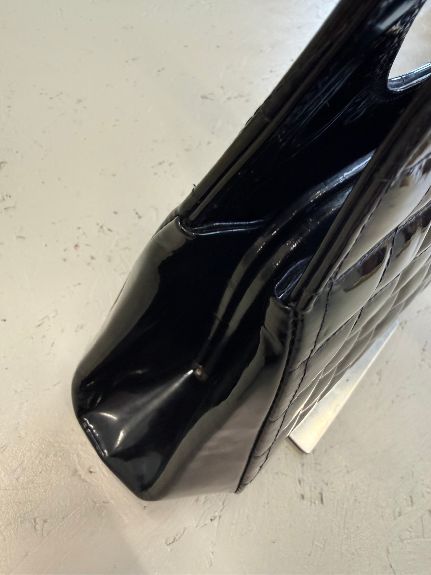 Chanel Black Chocolate Bar Patent Kisslock Shoulder Bag