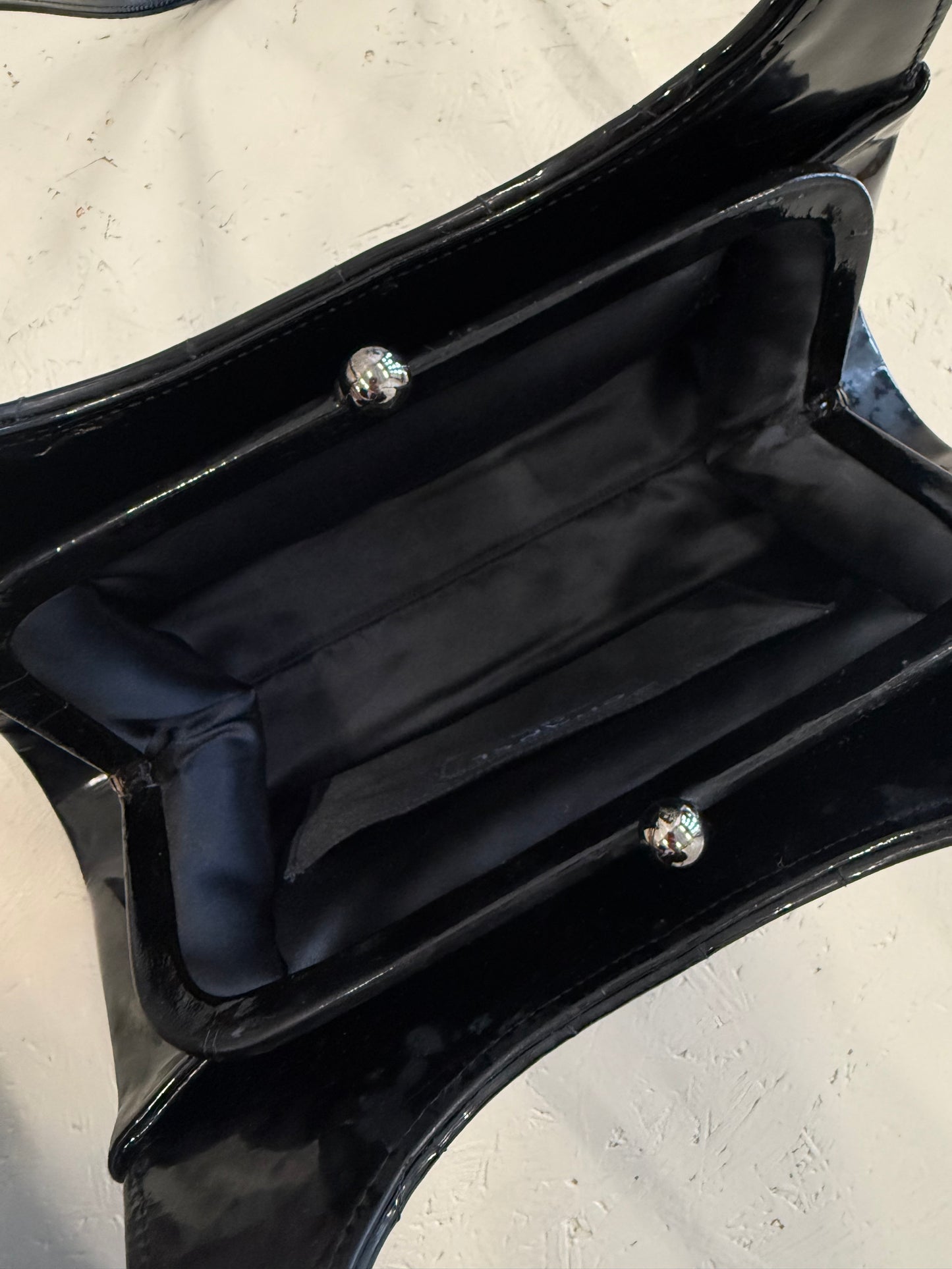 Chanel Black Chocolate Bar Patent Kisslock Shoulder Bag