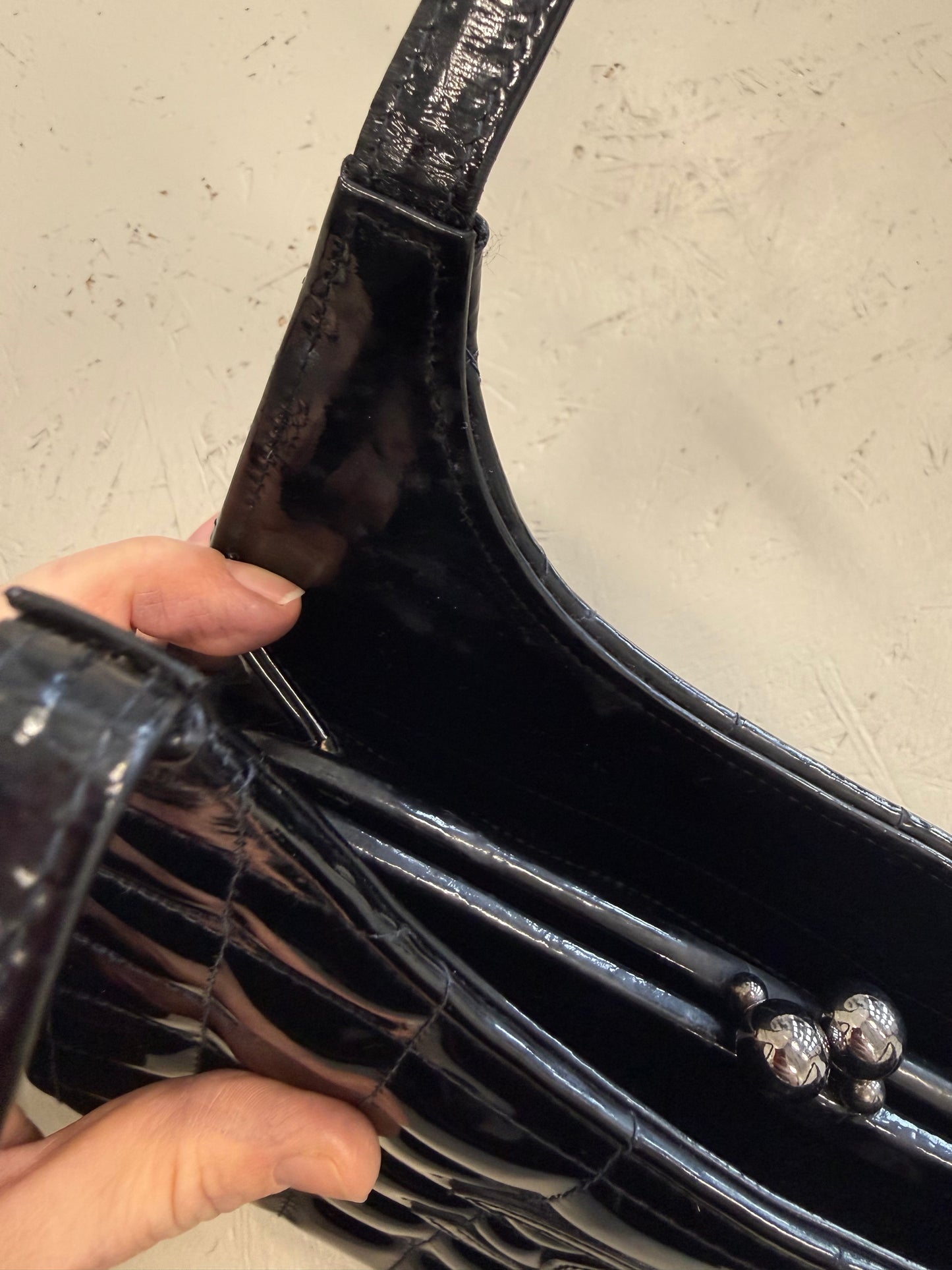 Chanel Black Chocolate Bar Patent Kisslock Shoulder Bag