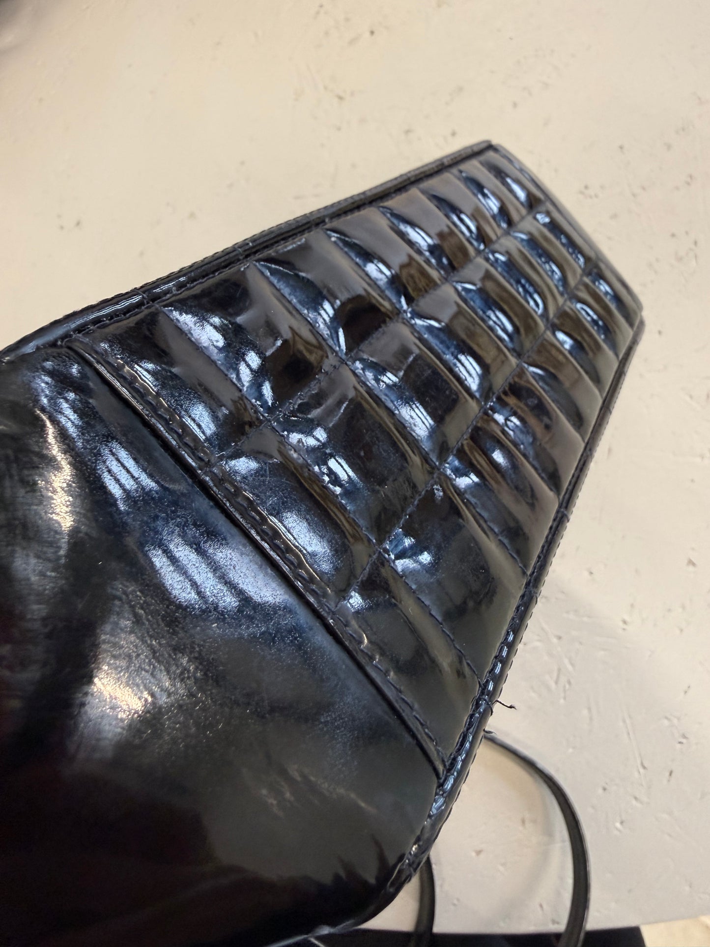 Chanel Black Chocolate Bar Patent Kisslock Shoulder Bag