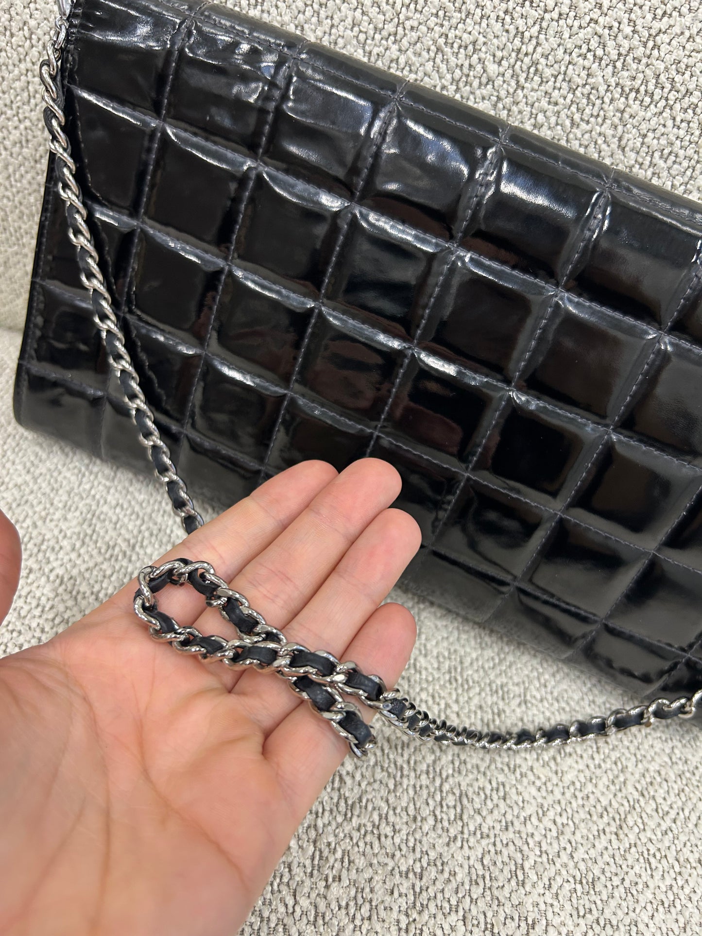 Chanel patent east west chocolate bar