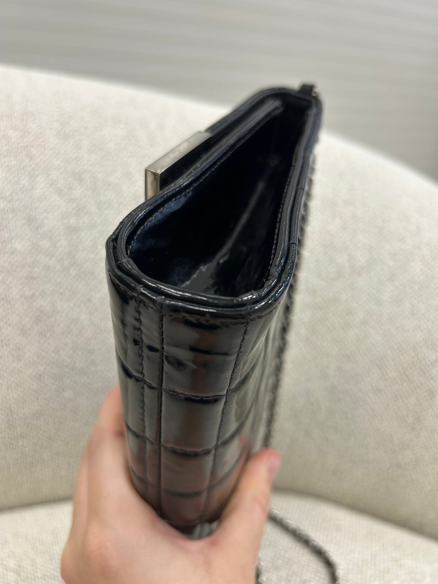 Chanel patent east west chocolate bar