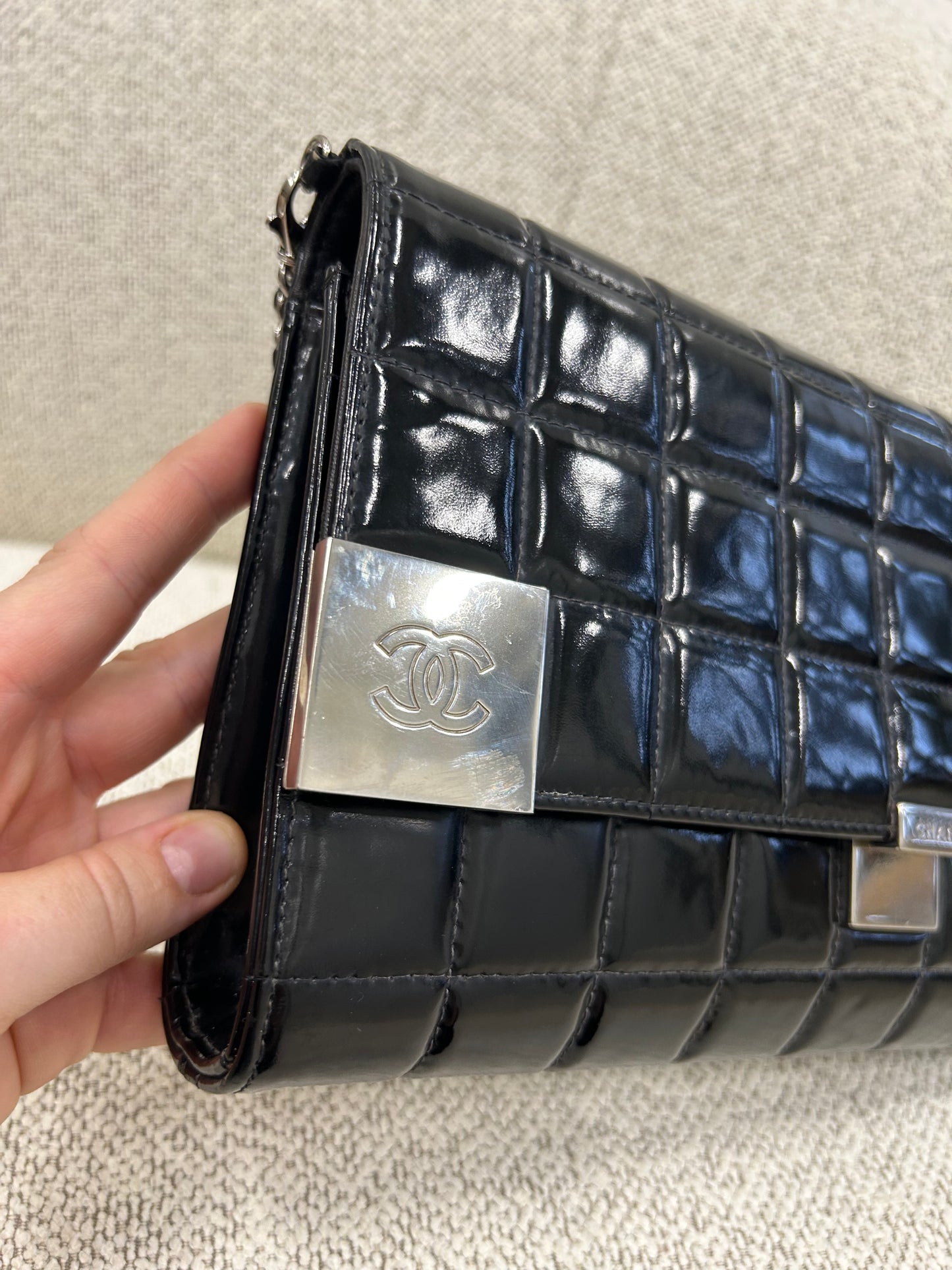 Chanel patent east west chocolate bar