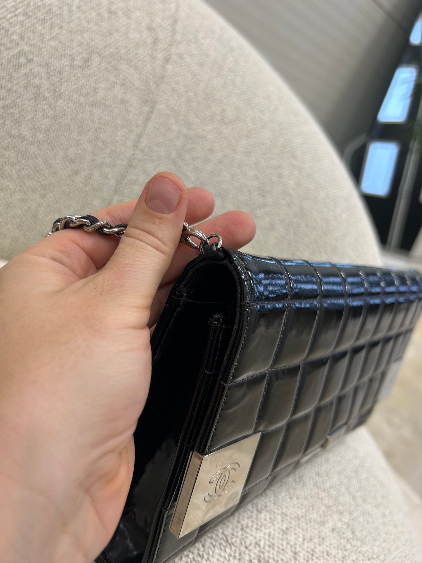 Chanel patent east west chocolate bar