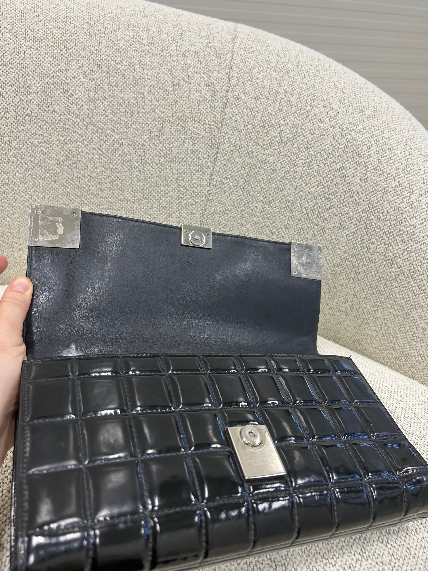 Chanel patent east west chocolate bar