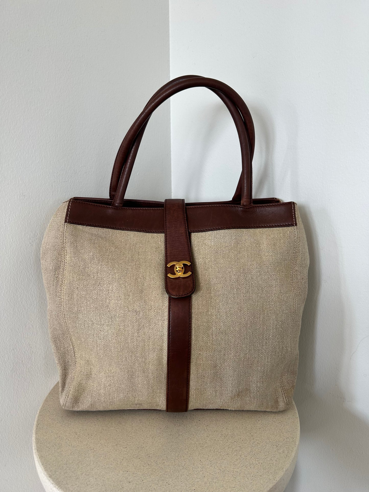 Chanel fabric tote bag
