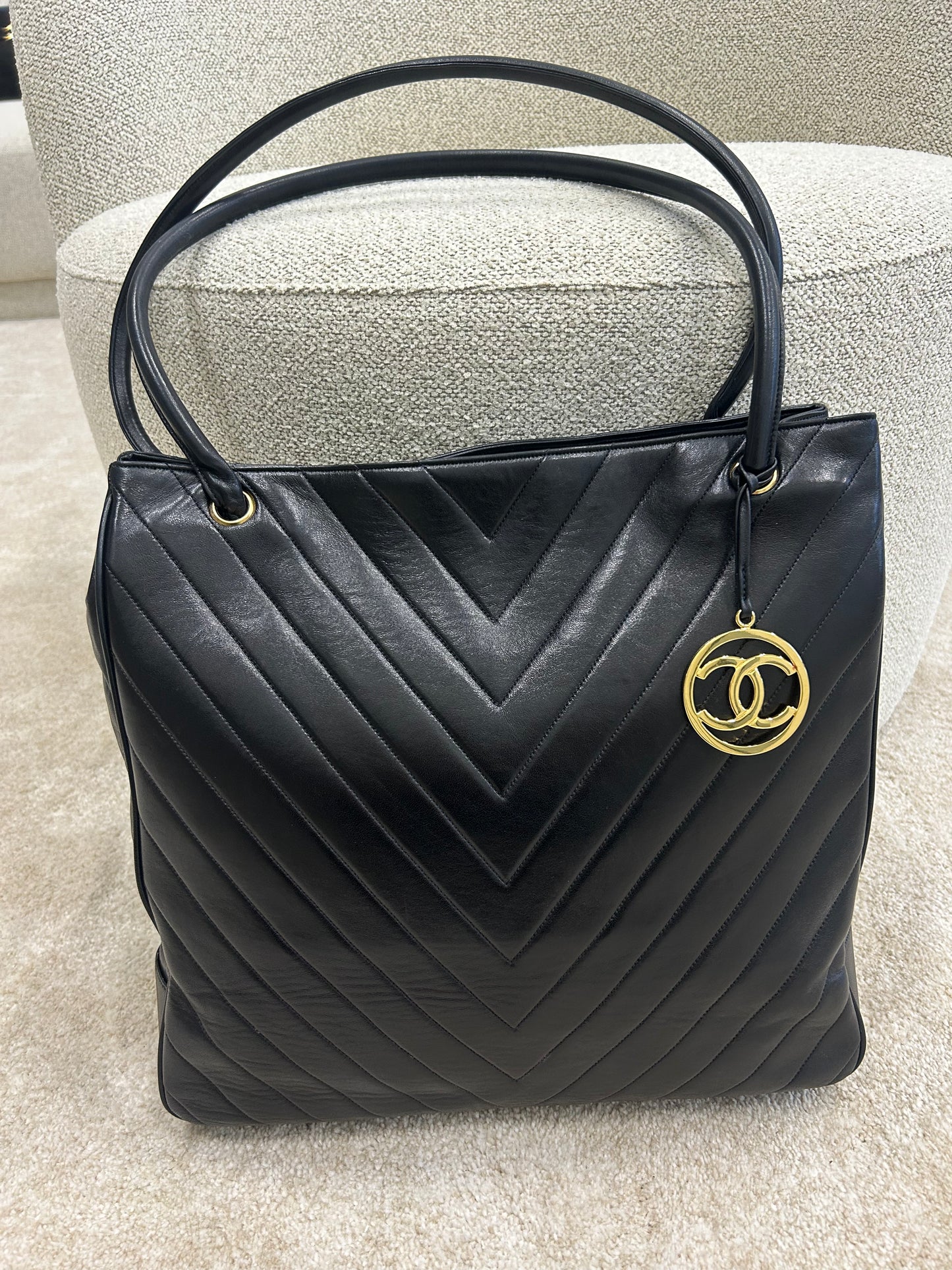 Chanel vertical quilt shopper bag