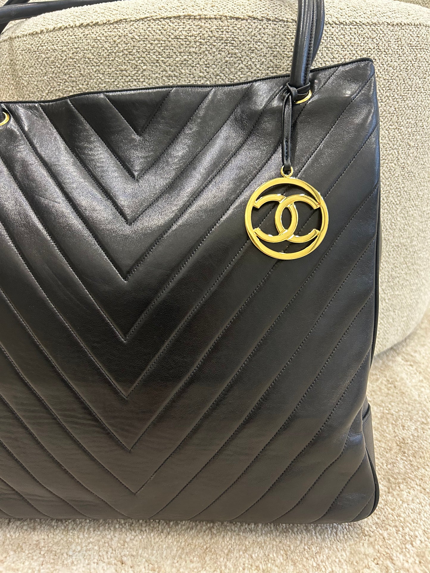 Chanel vertical quilt shopper bag