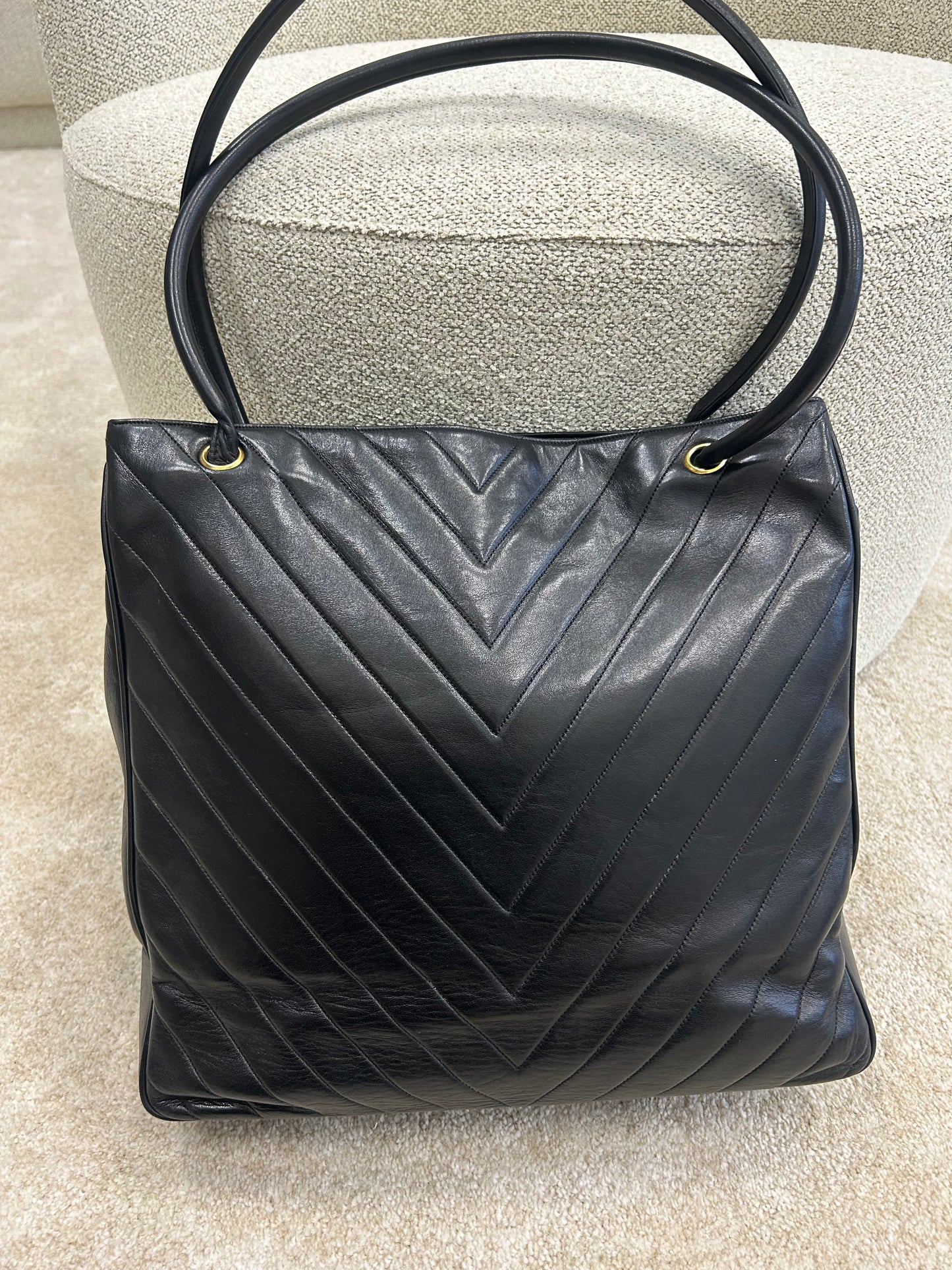 Chanel vertical quilt shopper bag