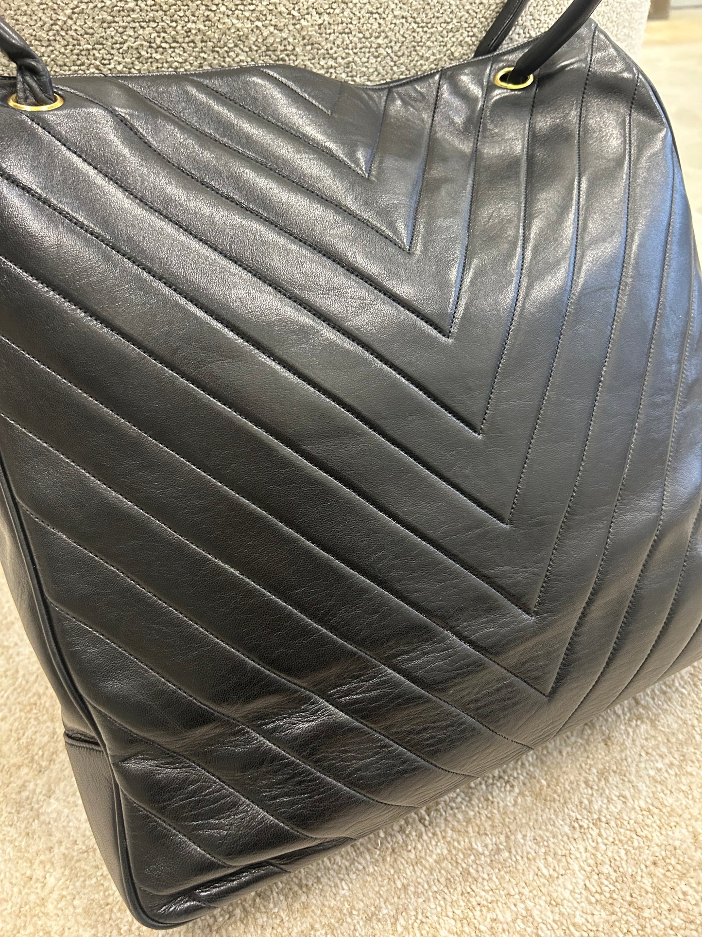 Chanel vertical quilt shopper bag