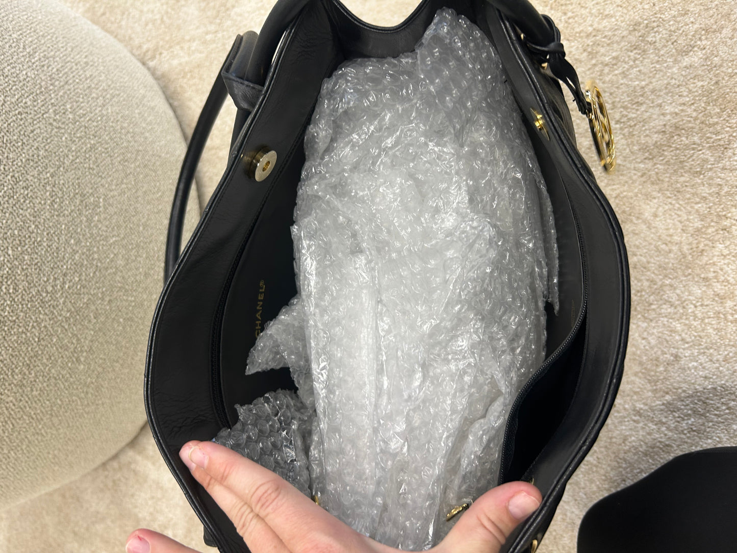 Chanel vertical quilt shopper bag