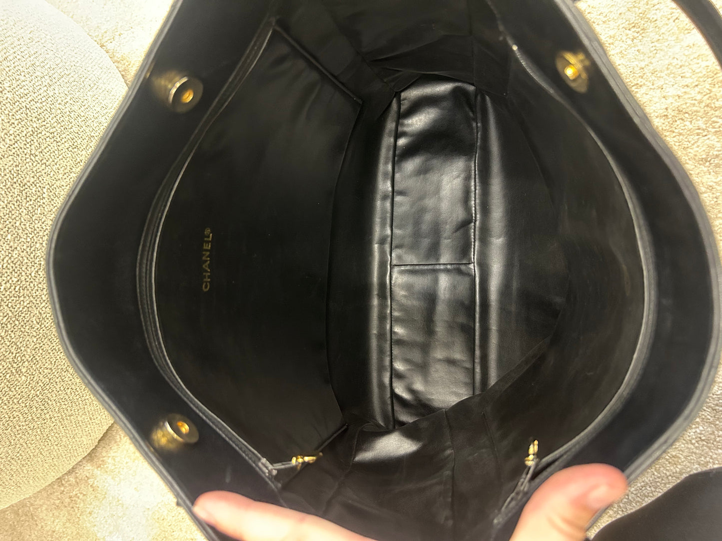 Chanel vertical quilt shopper bag