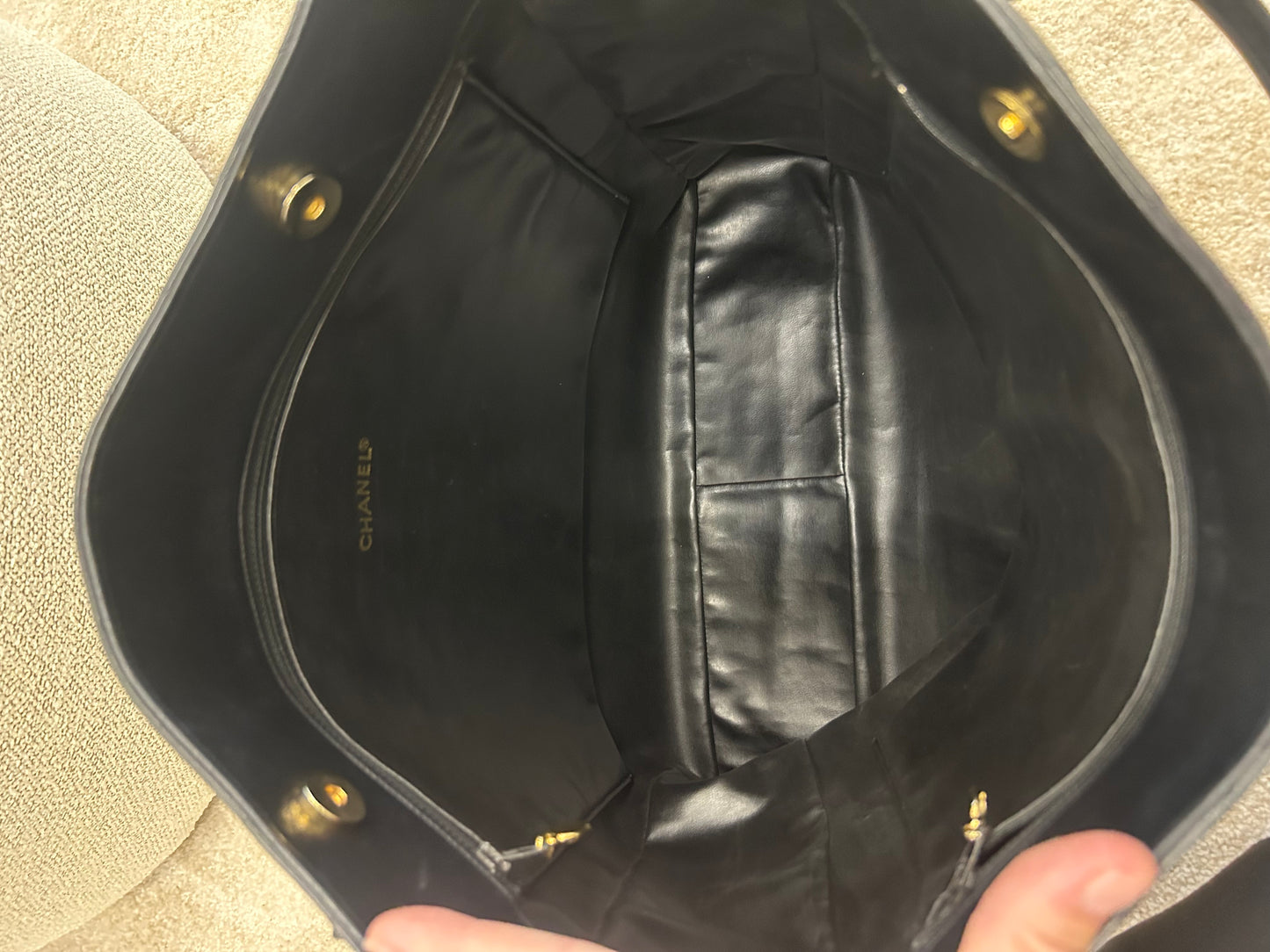 Chanel vertical quilt shopper bag