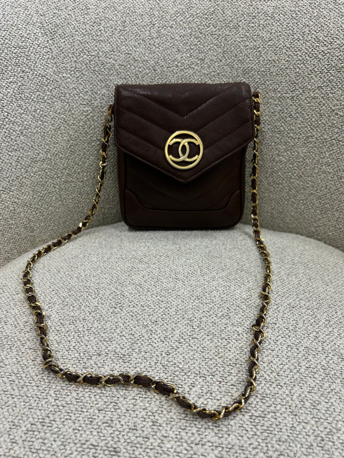 Chanel brown caviar crossbody bag