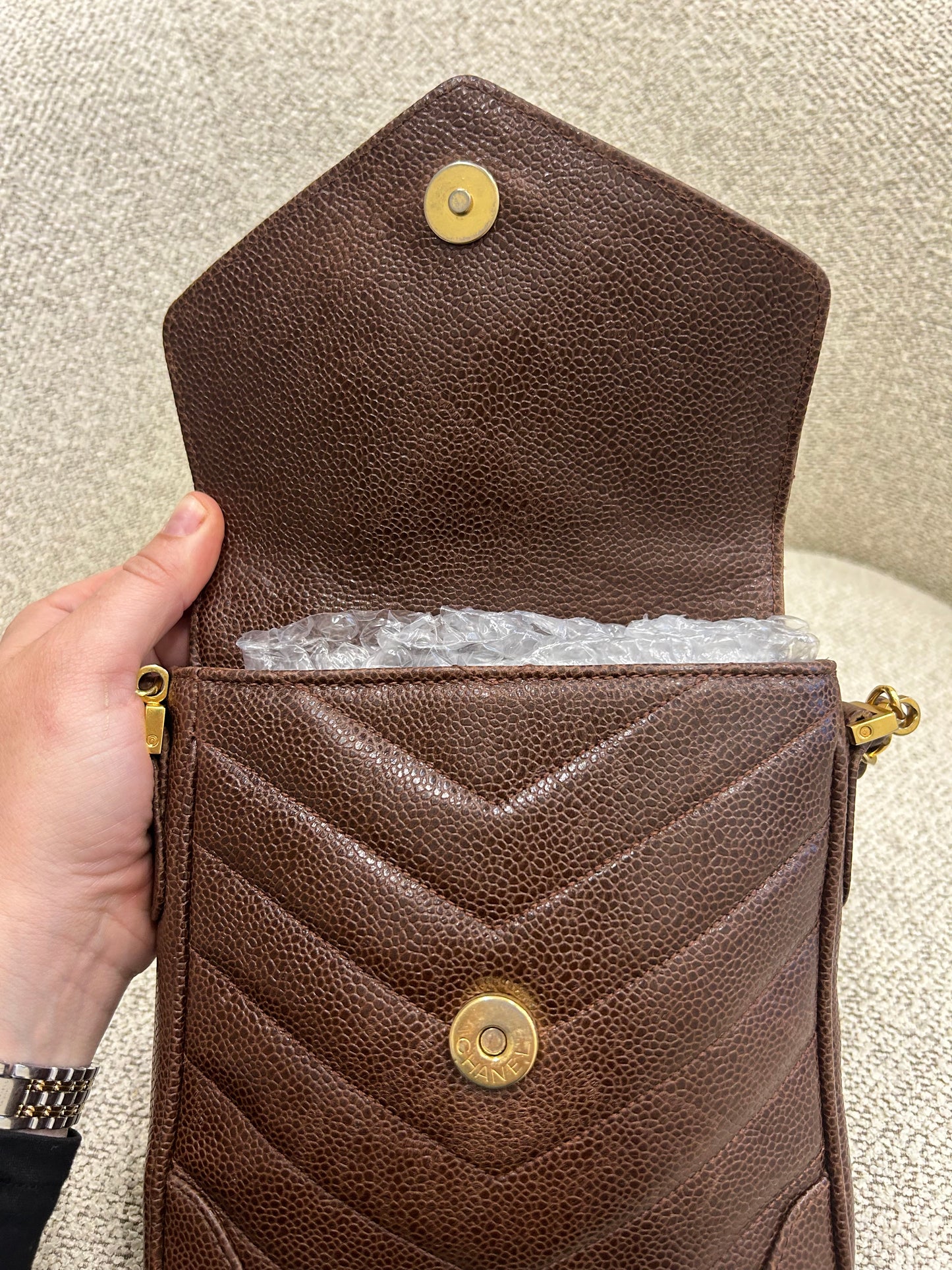 Chanel brown caviar crossbody bag