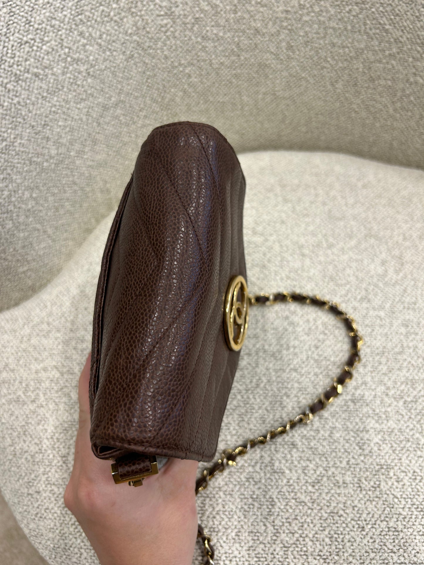 Chanel brown caviar crossbody bag