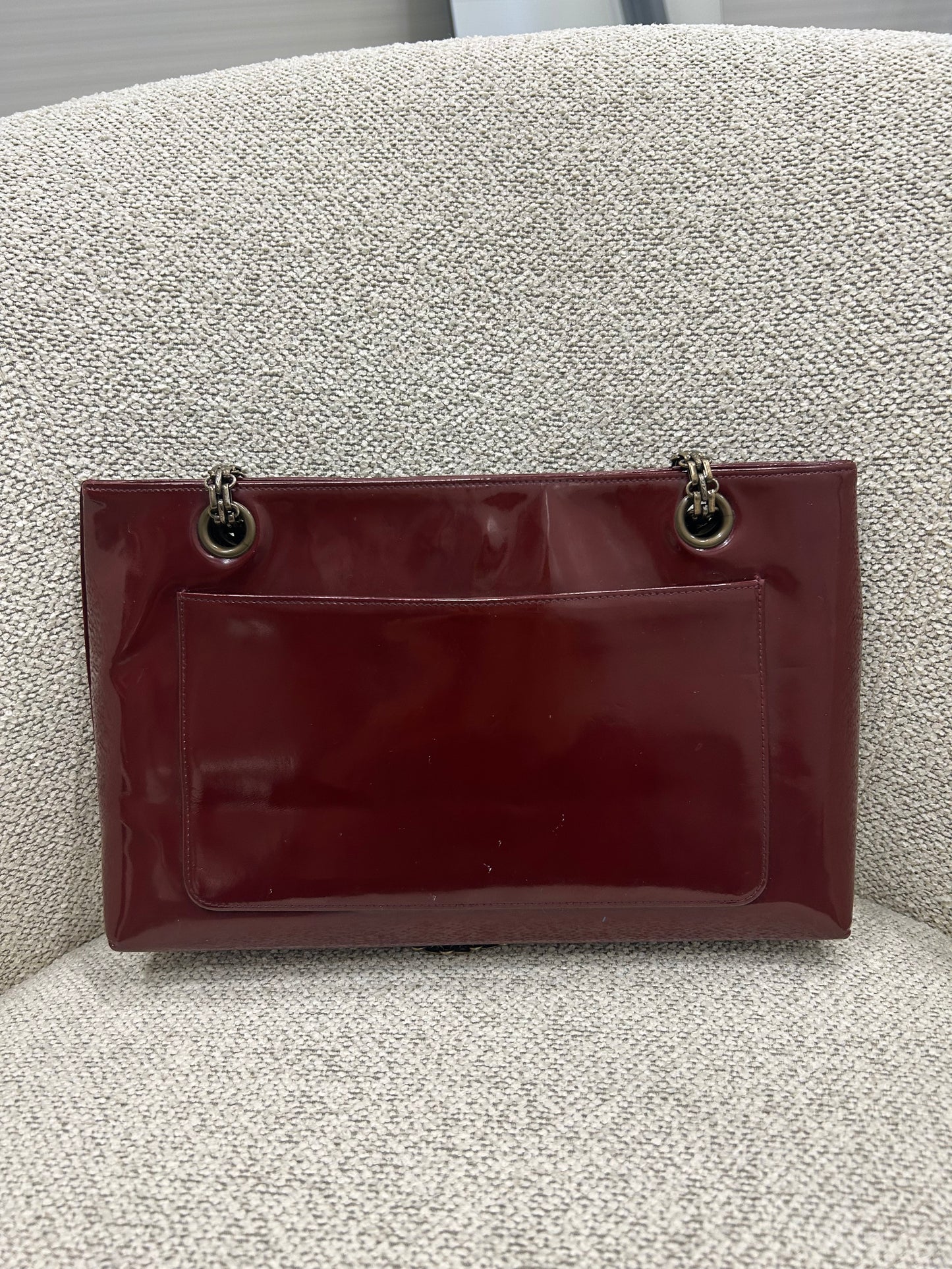 Chanel patent tote red